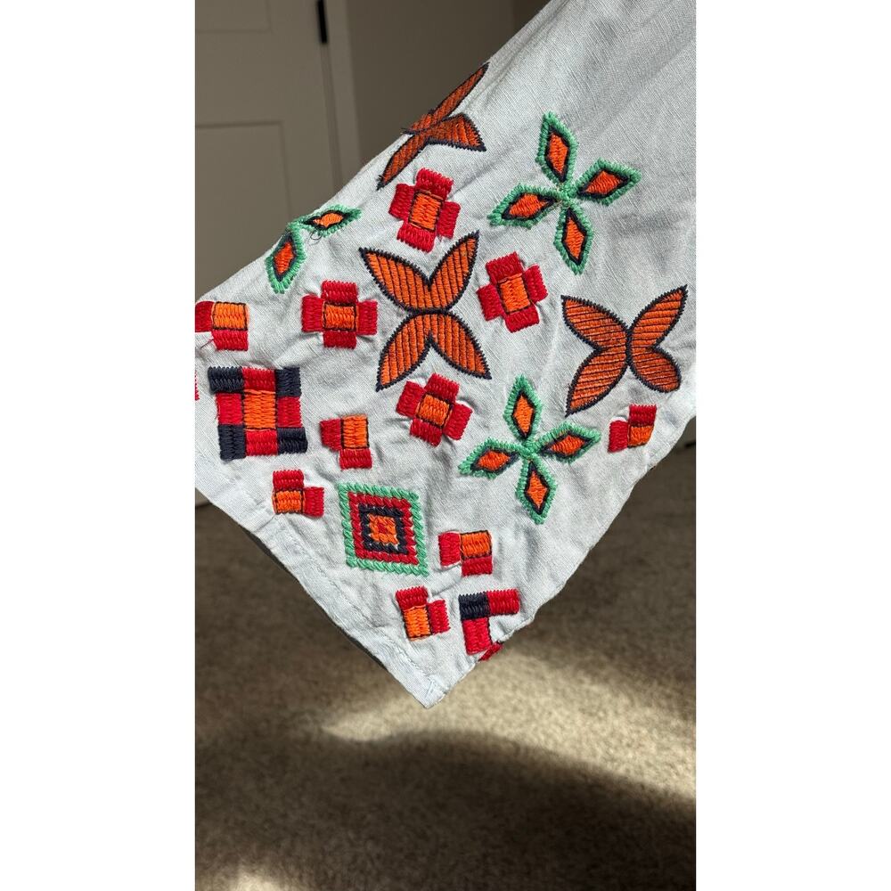 Zara TRF Embroidered Folk Dress Boho Peasant Cottagecore Midi Belted L - Picture 9 of 15